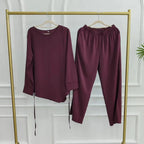 Muslim Women Daily Wear 2 Pieces Set Nida Tops And Pants Suit #251089