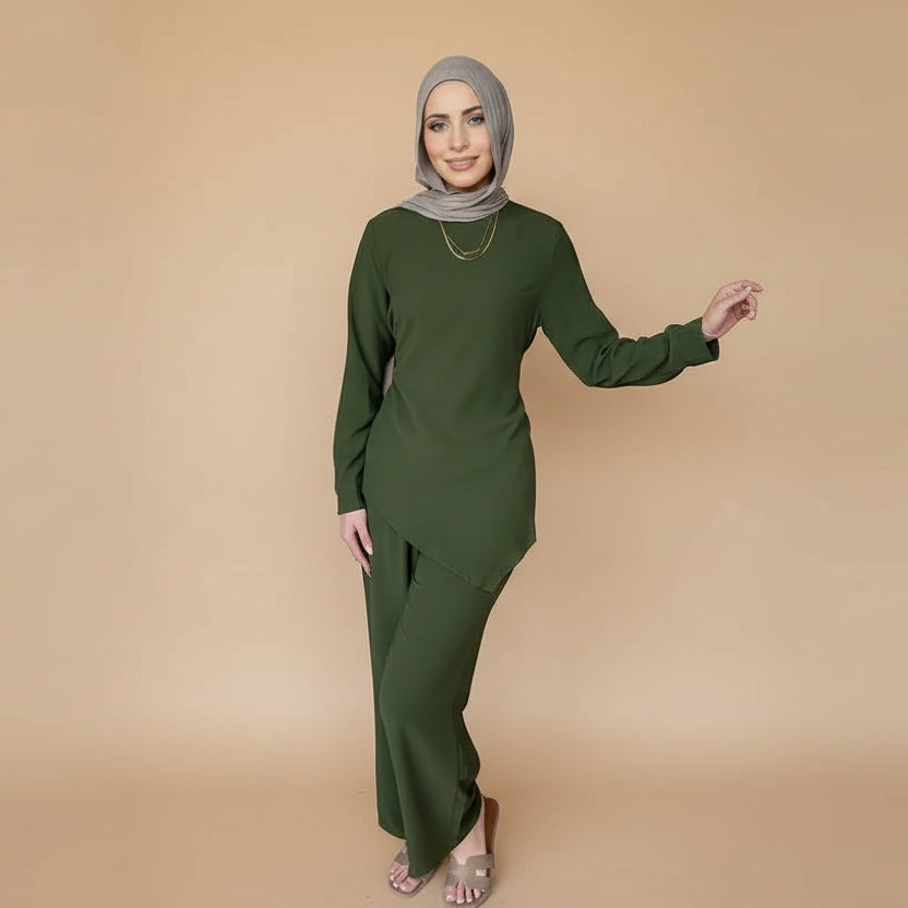طقم ملابس يومية للنساء المسلمات مكون من قطعتين، بلوزات وبنطلونات نيدا، رقم 251089