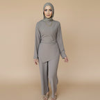 Muslim Women Daily Wear 2 Pieces Set Nida Tops And Pants Suit #251089
