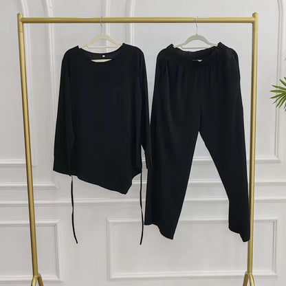 Muslim Women Daily Wear 2 Pieces Set Nida Tops And Pants Suit #251089