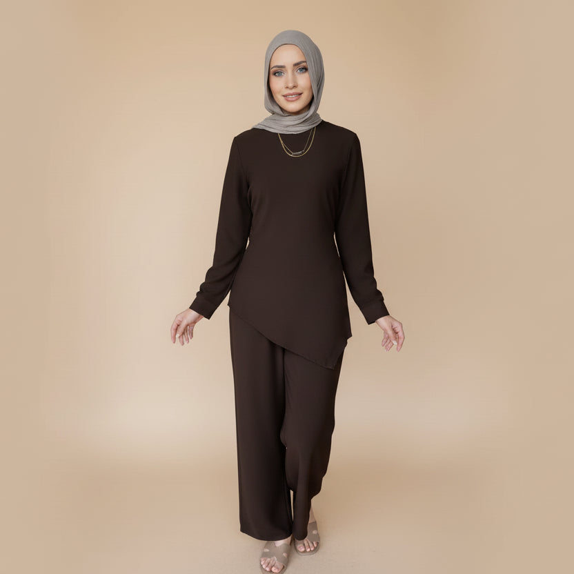 Muslim Women Daily Wear 2 Pieces Set Nida Tops And Pants Suit #251089