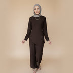 Muslim Women Daily Wear 2 Pieces Set Nida Tops And Pants Suit #251089