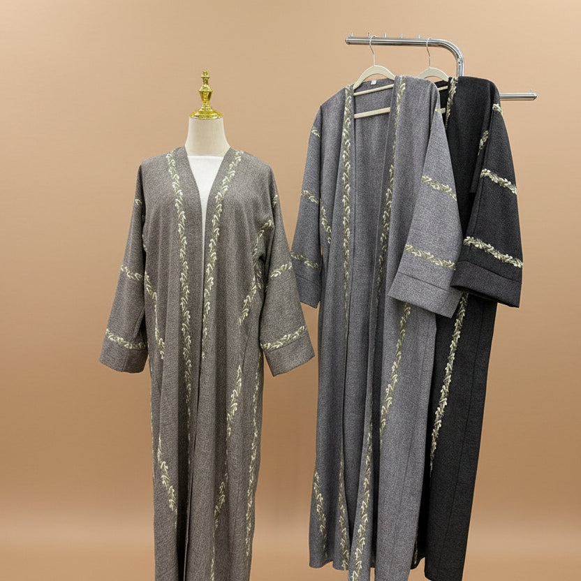 Muslim Women Embroidery Cardigan Open Abaya Dress #261153
