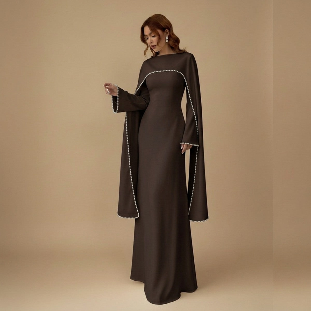Muslim Women Embellished Beads Cape Abaya Dress #261167