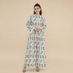 Embroidery Abaya Dress With Linen For Women - Black/Apricot - #261095