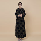 Embroidery Abaya Dress With Linen For Women - Black/Apricot - #261095