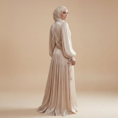 فستان عباية مطوي بياقة وأكمام منفوخة فاخرة #261238
