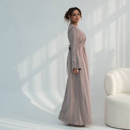 Muslim Women Beaded Bow Sleeve Abaya Dress #261086