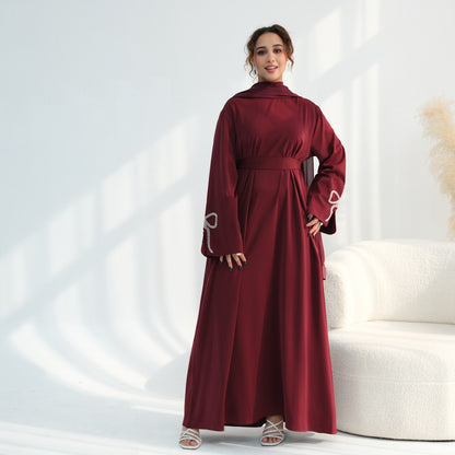 Muslim Women Beaded Bow Sleeve Abaya Dress #261086