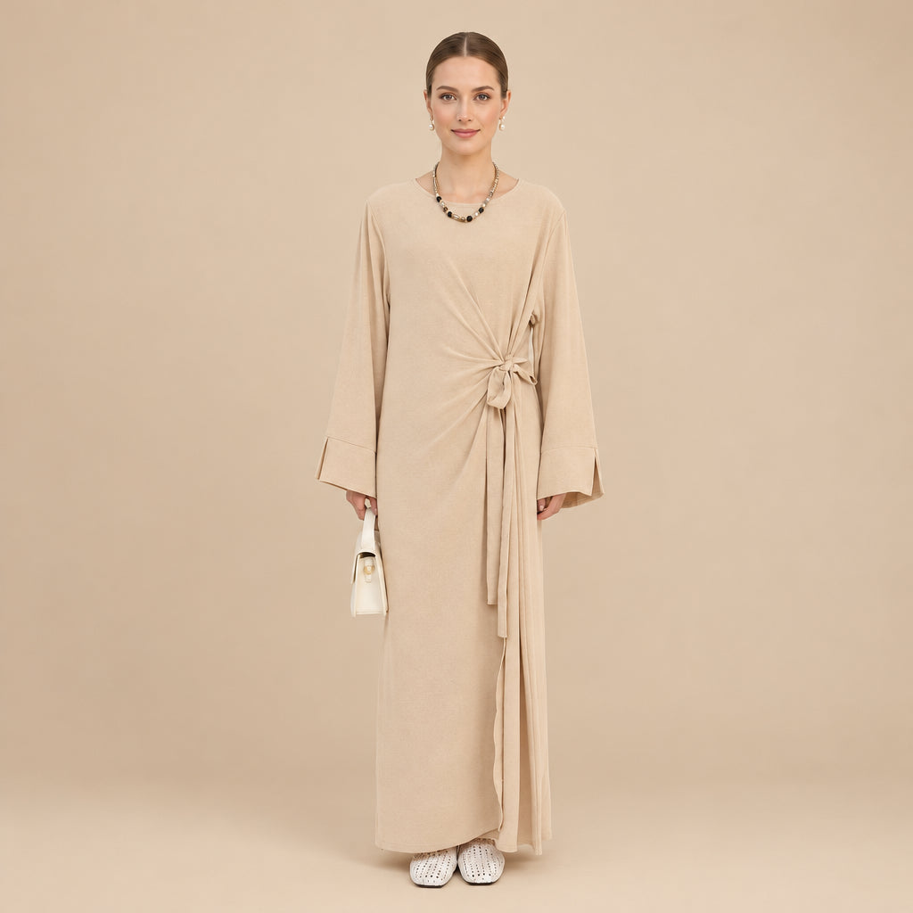Wrinkle Fabric Lace-up Abaya Dress