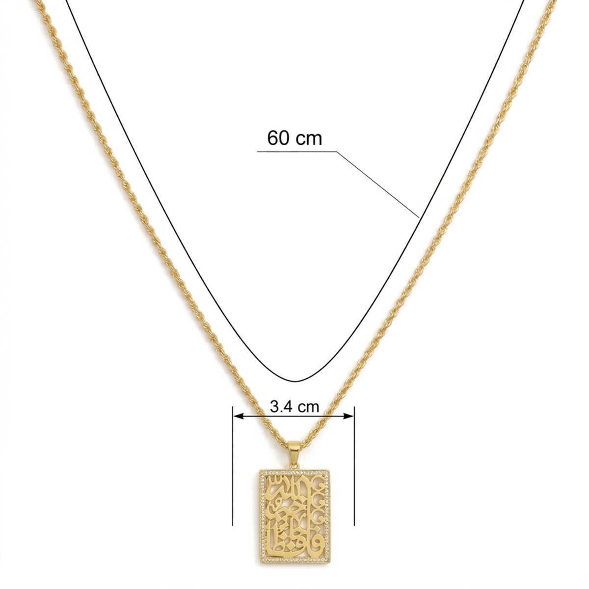 Gold Arabic Calligraphy Pendant Necklace Islamic Muslim Jewelry #771