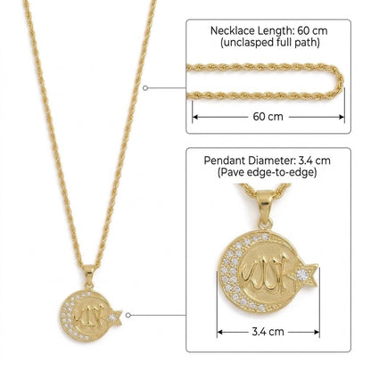 Moon Star Arabic Allah Necklace Islamic Muslim Jewelry #775