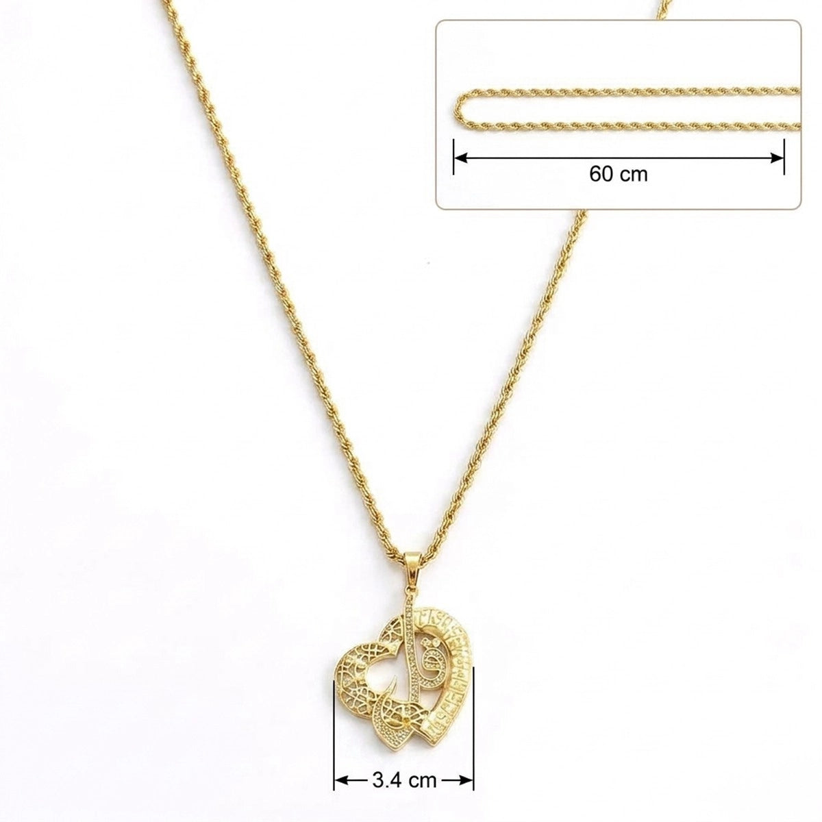 Heart Arabic Calligraphy Pendant Necklace Islamic Muslim Jewelry #768