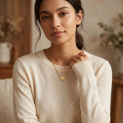 18K Gold Heart Arabic Necklace Muslim Islamic Jewelry