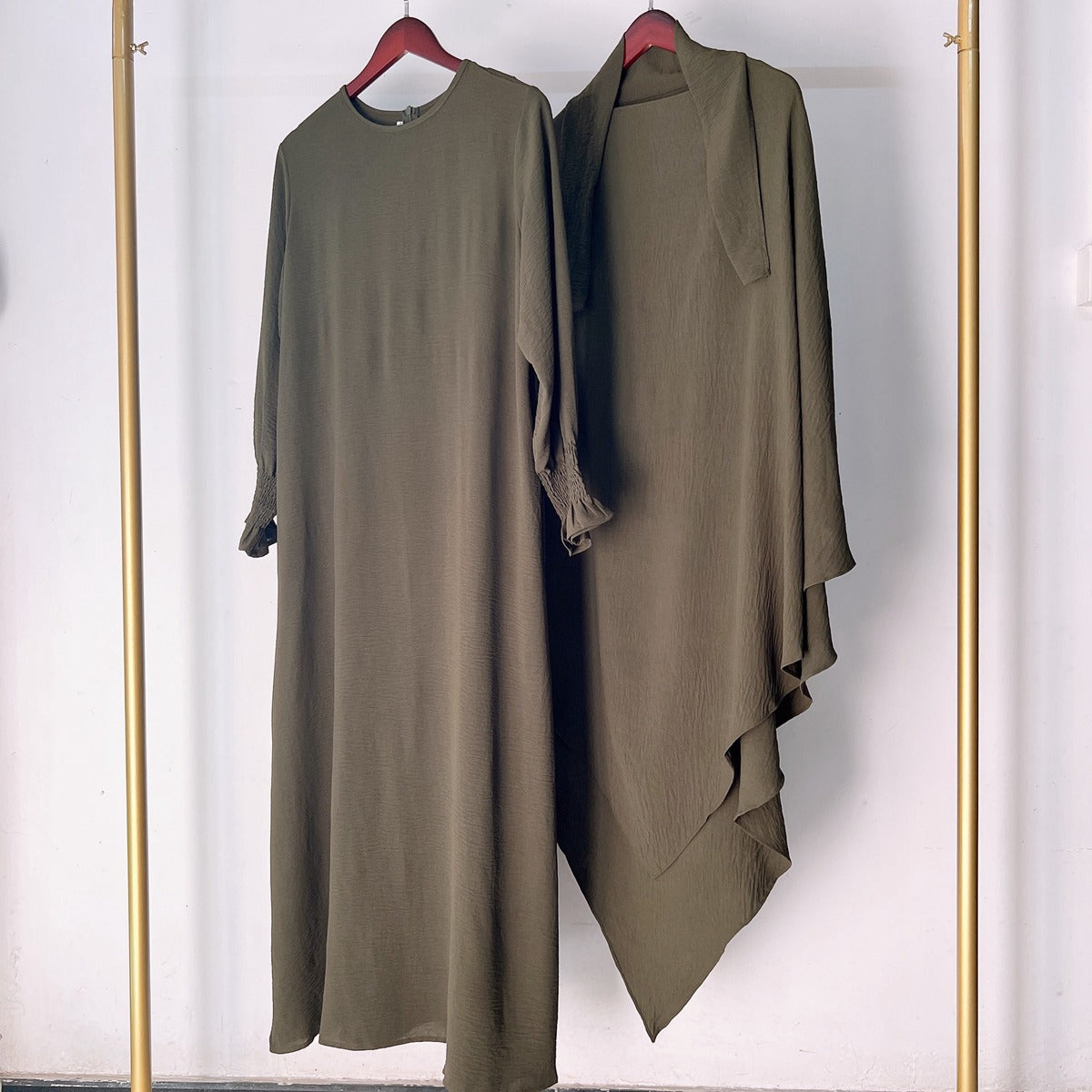 2 Pieces Set Jilbab Robe Prayer Dress With Two Layers Khimar For Arab Women