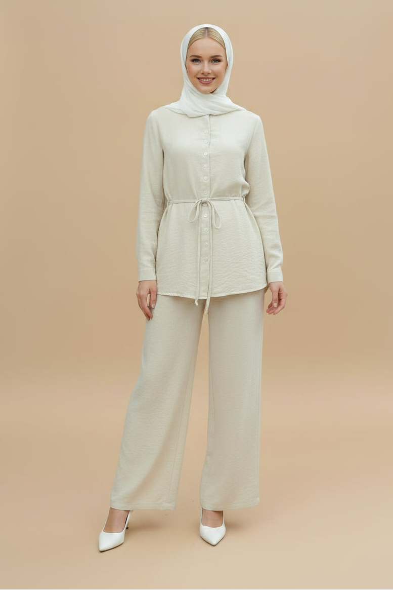 Muslim Women Daily Wear 2 Pieces Tops And Pants Suit Set #26386