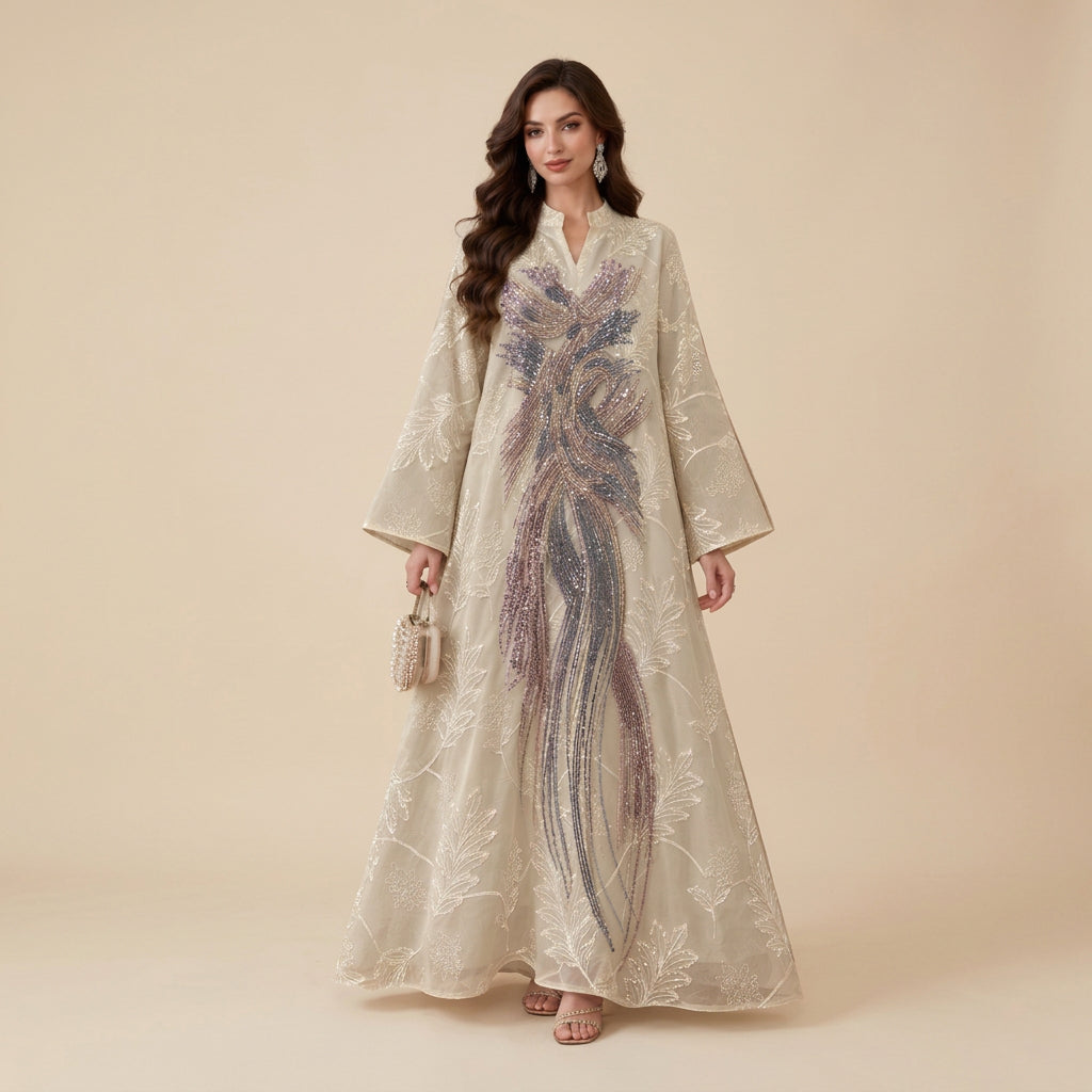 Eid Dress Muslim Women Sequins Beads Caftan Kaftan Dress Jalabiya #26N367