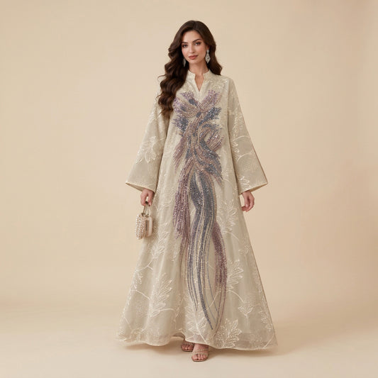 Eid Dress Muslim Women Sequins Beads Caftan Kaftan Dress Jalabiya #26N367