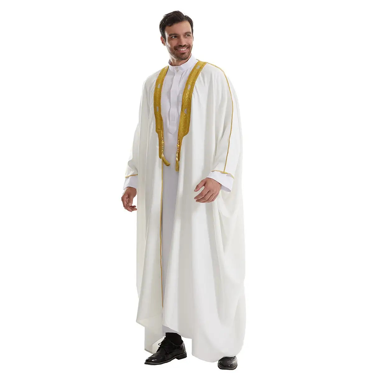 Thick Fabric Tassel Gold Embroidery Men Bisht - Black/Beige/White/Tan
