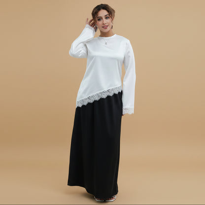 Muslim Women Laced Tops And Skirt - Daily Wear Abaya Dress - #261185