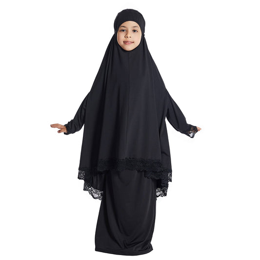 Arab Girl Jilbab Suit Prayer Dress 2 Pieces Set With Tops Robe Jilbab And Skirt