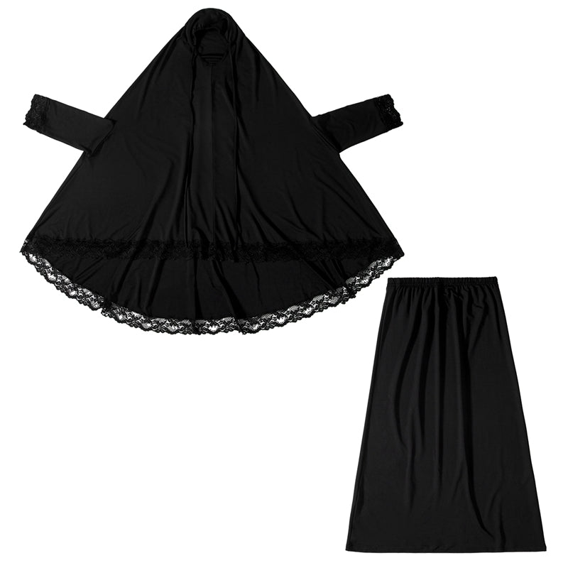 Arab Girl Jilbab Suit Prayer Dress 2 Pieces Set With Tops Robe Jilbab And Skirt