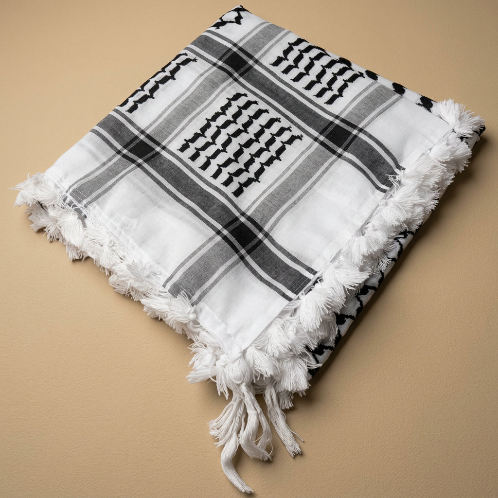 Authentic Jacqaurd Thick Tassel Palestinian Keffiyeh Scarf Arab Shemagh Traditional Kuffiyeh Head Neck Wrap For Men and Women