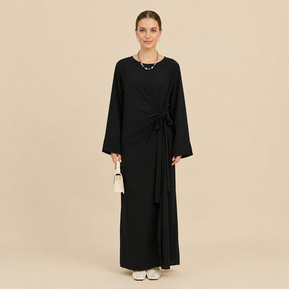 Wrinkle Fabric Lace-up Abaya Dress