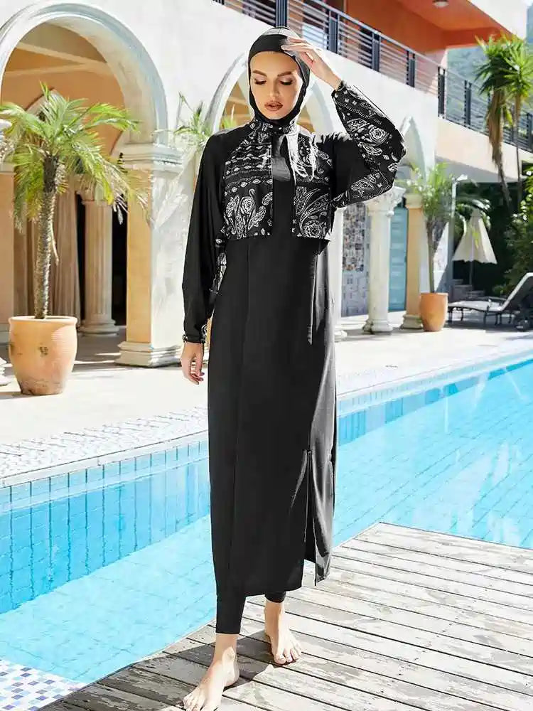 طقم من 3 قطع بوركيني بغطاء كامل، ملابس سباحة إسلامية حلال، ملابس سباحة محجبة، ملابس سباحة #2510449