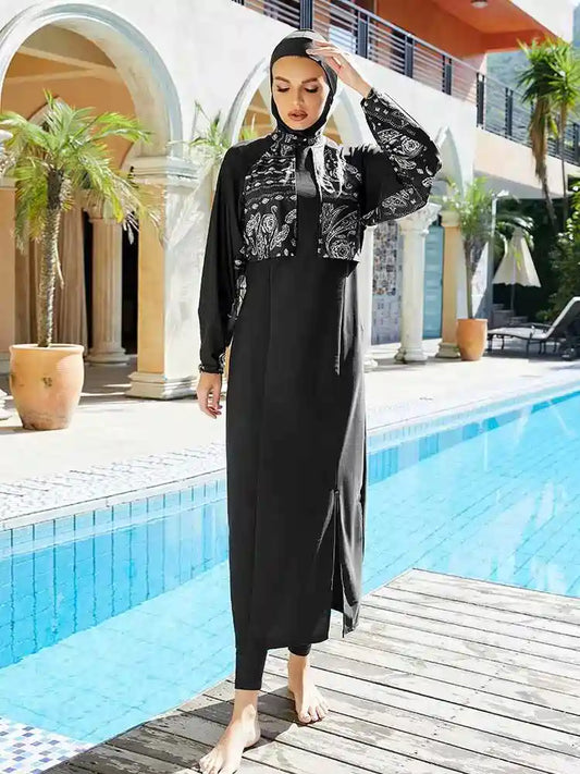 طقم من 3 قطع بوركيني بغطاء كامل، ملابس سباحة إسلامية حلال، ملابس سباحة محجبة، ملابس سباحة #2510449