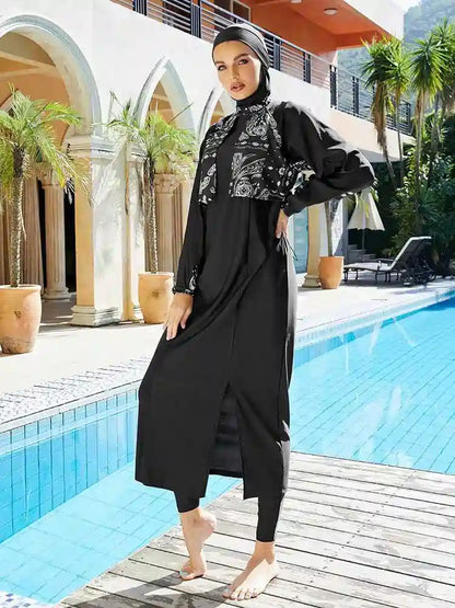 طقم من 3 قطع بوركيني بغطاء كامل، ملابس سباحة إسلامية حلال، ملابس سباحة محجبة، ملابس سباحة #2510449