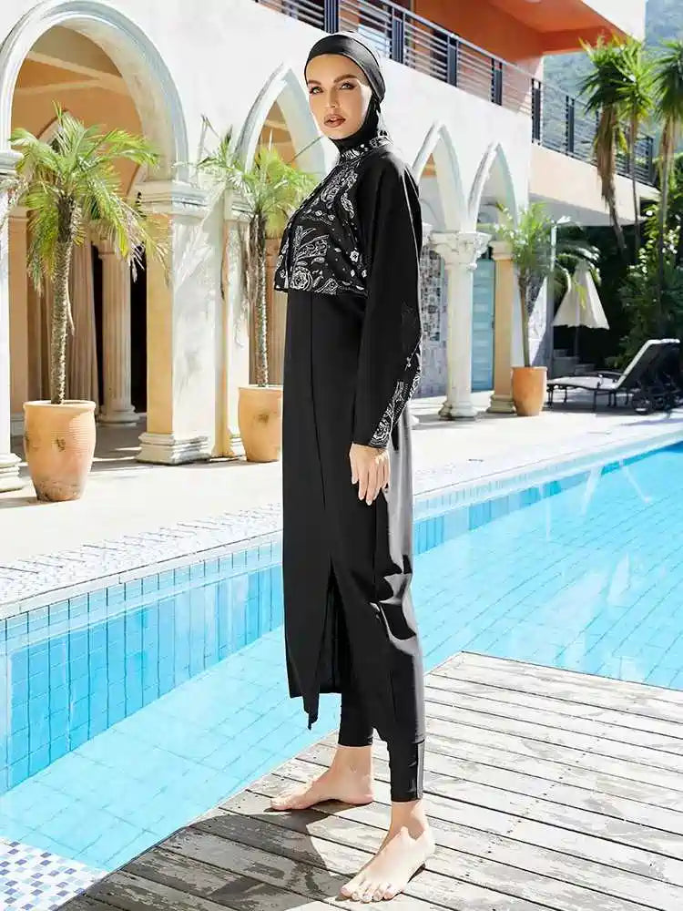 طقم من 3 قطع بوركيني بغطاء كامل، ملابس سباحة إسلامية حلال، ملابس سباحة محجبة، ملابس سباحة #2510449