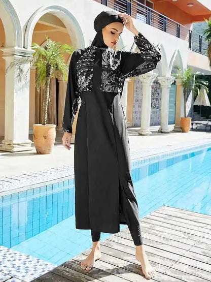 طقم من 3 قطع بوركيني بغطاء كامل، ملابس سباحة إسلامية حلال، ملابس سباحة محجبة، ملابس سباحة #2510449
