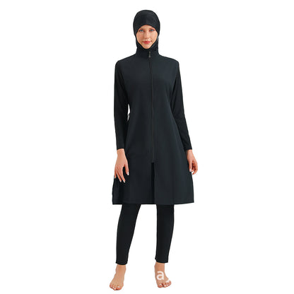 Muslim Halal Burkini 3 Pieces Set Swimsuit Bathing Suit - Islamic Swimwear - Black/Dark Blue - #26M133