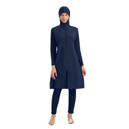 Muslim Halal Burkini 3 Pieces Set Swimsuit Bathing Suit - Islamic Swimwear - Black/Dark Blue - #26M133