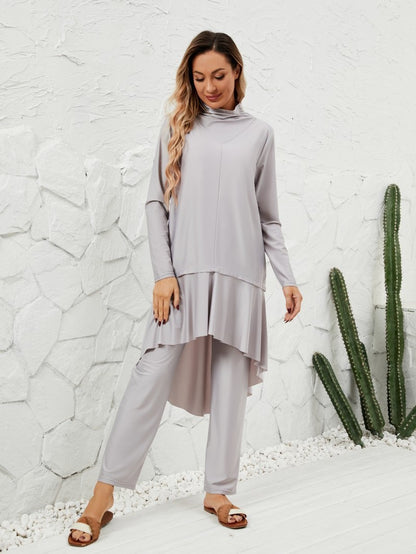 Muslim Burkini 3 Pieces Set Swimsuit Swimwear - Islamic Halal Bathing Suit - Gray - #2611091