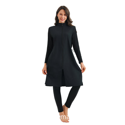 Muslim Halal Burkini 3 Pieces Set Swimsuit Bathing Suit - Islamic Swimwear - Black/Dark Blue - #26M133