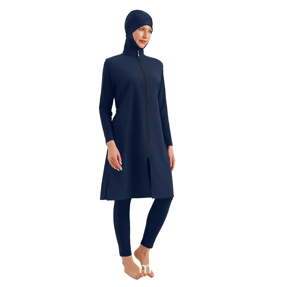 Muslim Halal Burkini 3 Pieces Set Swimsuit Bathing Suit - Islamic Swimwear - Black/Dark Blue - #26M133