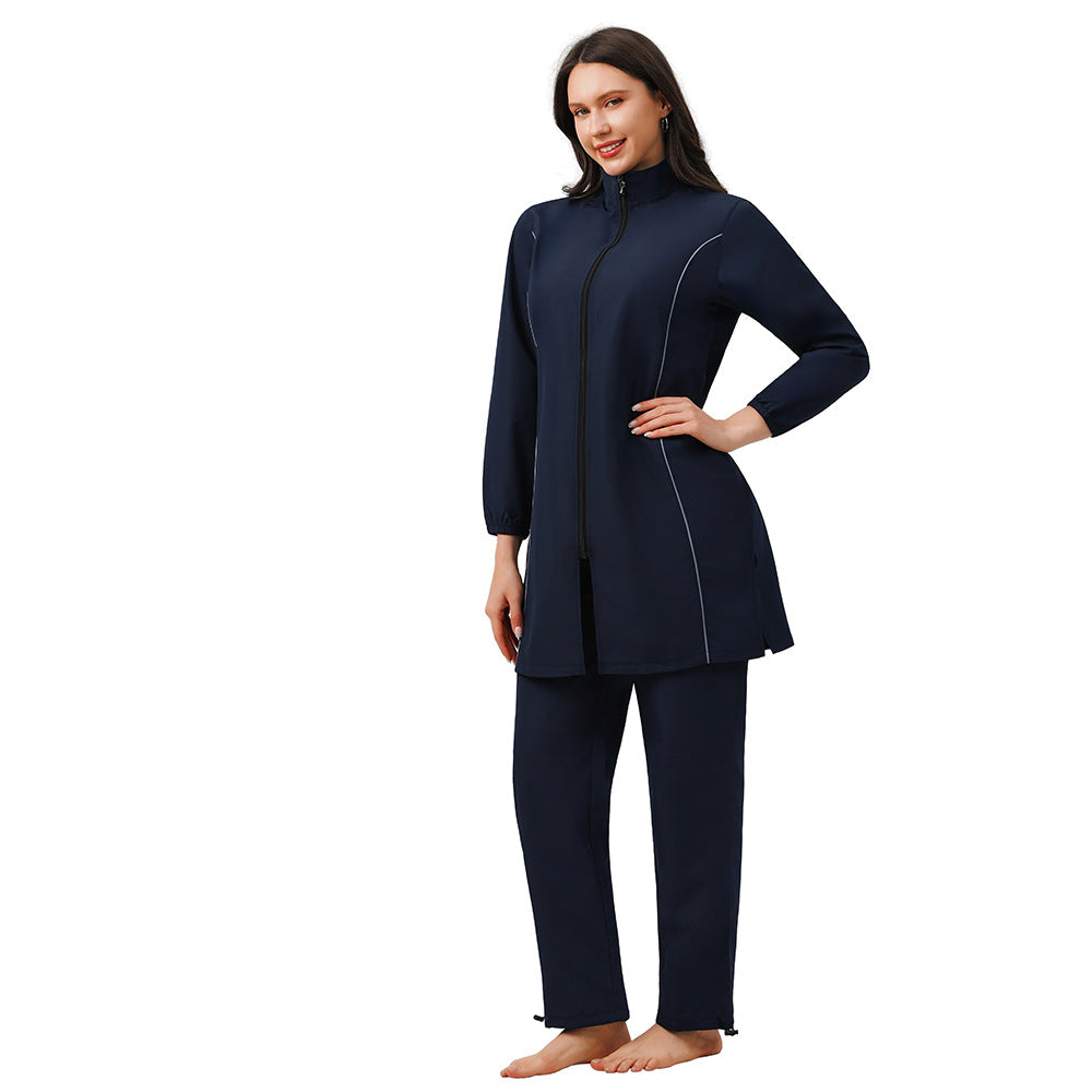 Muslim Burkinis 3 Pieces Set Swimsuit Bathing Suit - Islamic Halal  Swimwear - Black/Dark Blue - #26M038