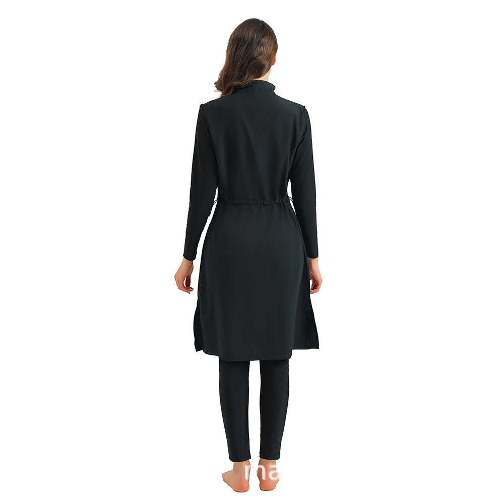 Muslim Halal Burkini 3 Pieces Set Swimsuit Bathing Suit - Islamic Swimwear - Black/Dark Blue - #26M133