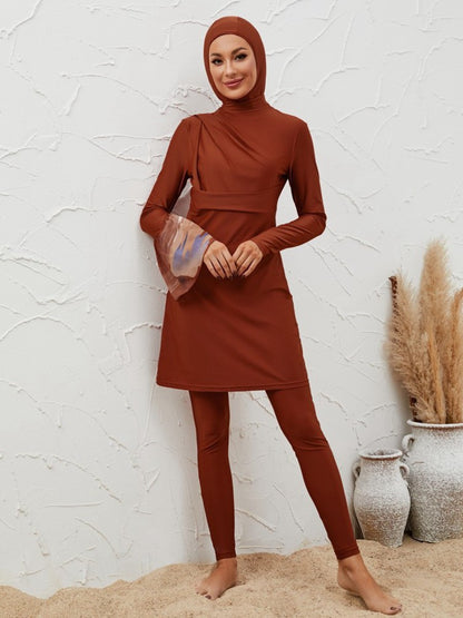 طقم ملابس سباحة بوركيني مكون من 4 قطع للنساء المسلمات مع لفافة ميدي #2611037