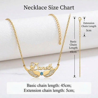 قلادة اسم مخصصة مع حجر البخت - عربي وإنجليزي #2ZX