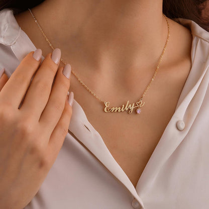 قلادة اسم مخصصة مع حجر البخت - عربي وإنجليزي #L090409