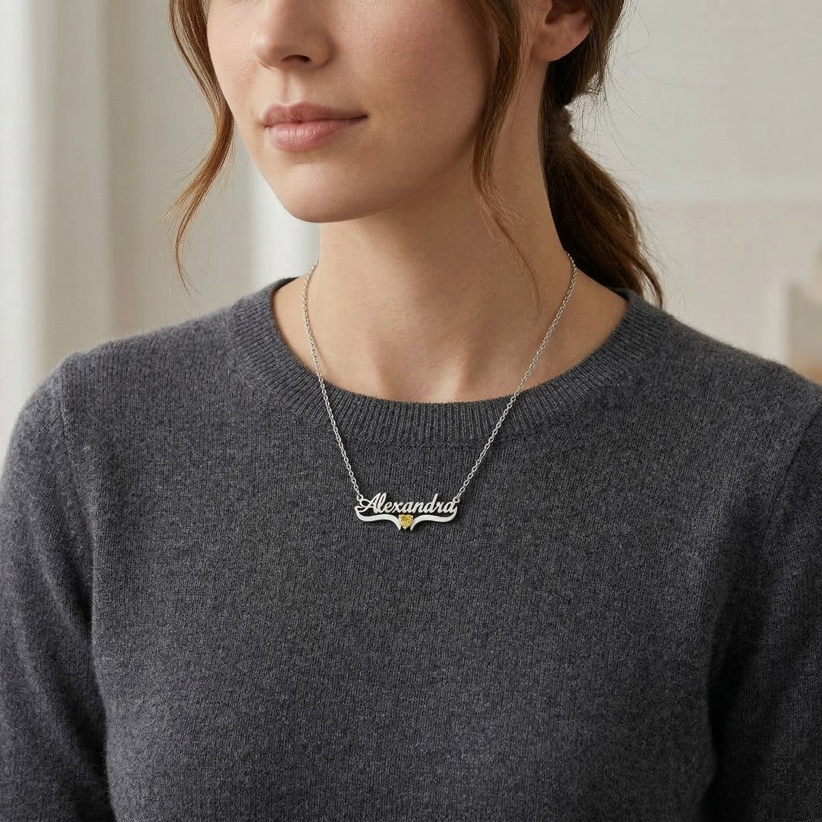 Personalized Name Necklace with Birthstone #1ZX