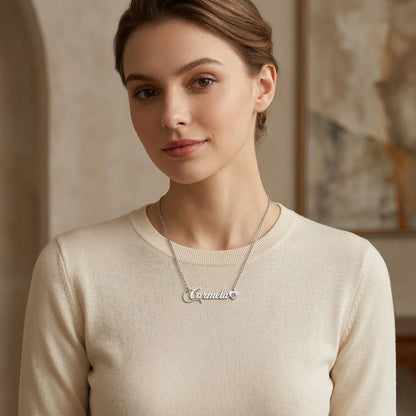 Custom Personalized Arabic & English Name Necklace With Birthstone #3ZX