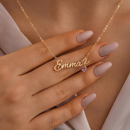 قلادة اسم مخصصة مع حجر البخت - عربي وإنجليزي #L090409