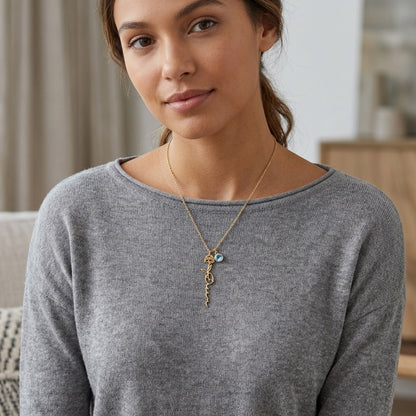 قلادة اسم مخصصة مع حجر الميلاد وزهرة الميلاد - العربية والإنجليزية #5