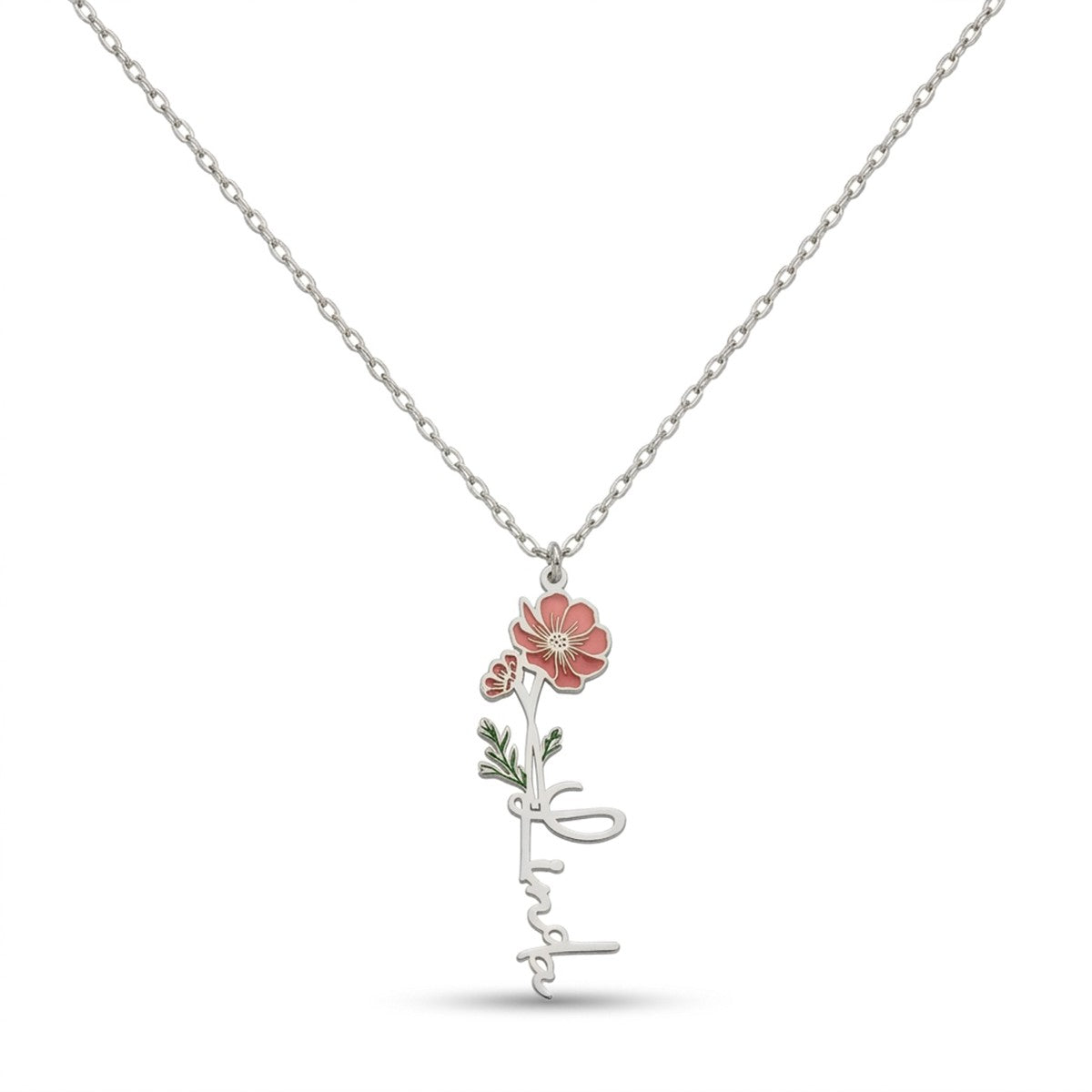 قلادة بالاسم الشخصي مع زهرة الميلاد - عربي وإنجليزي #4