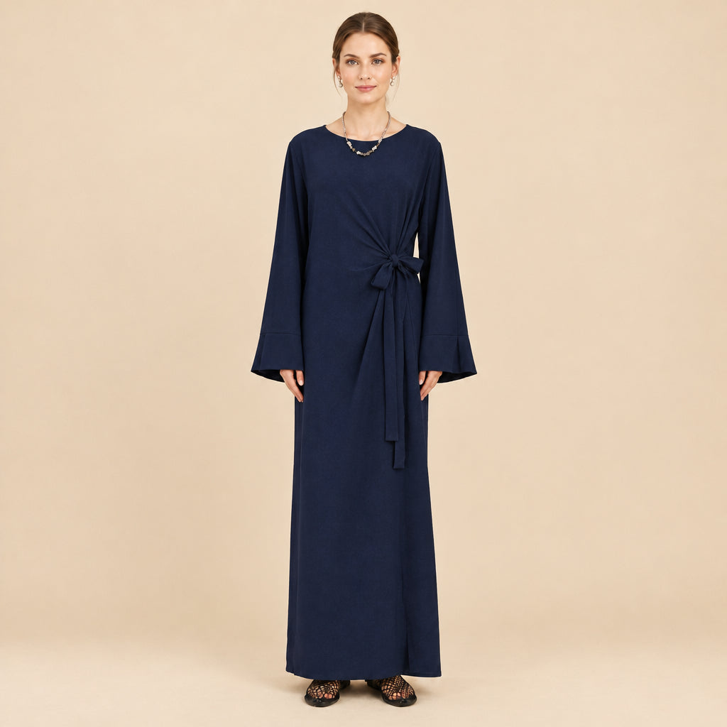 Wrinkle Fabric Lace-up Abaya Dress