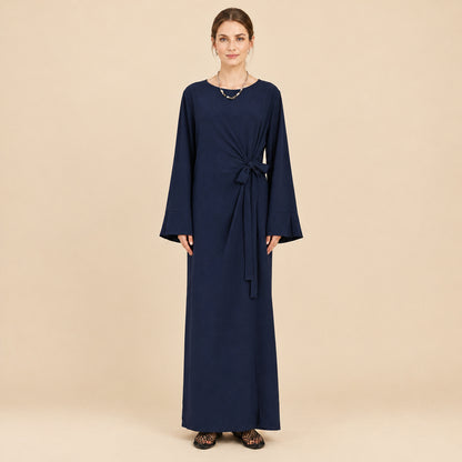Wrinkle Fabric Lace-up Abaya Dress